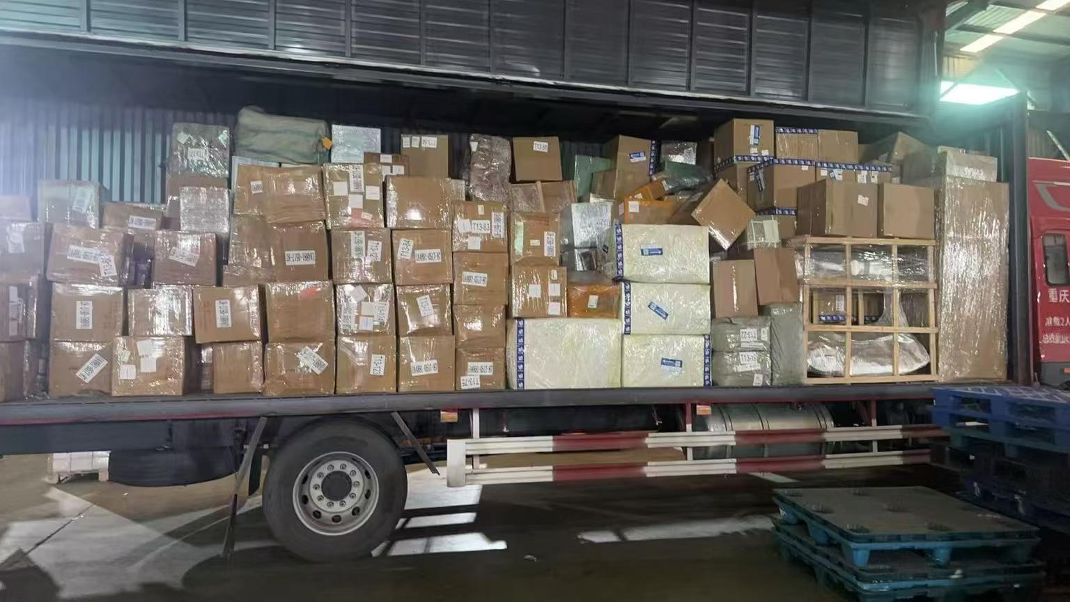 China warehouse receiving area with cartons and pallets